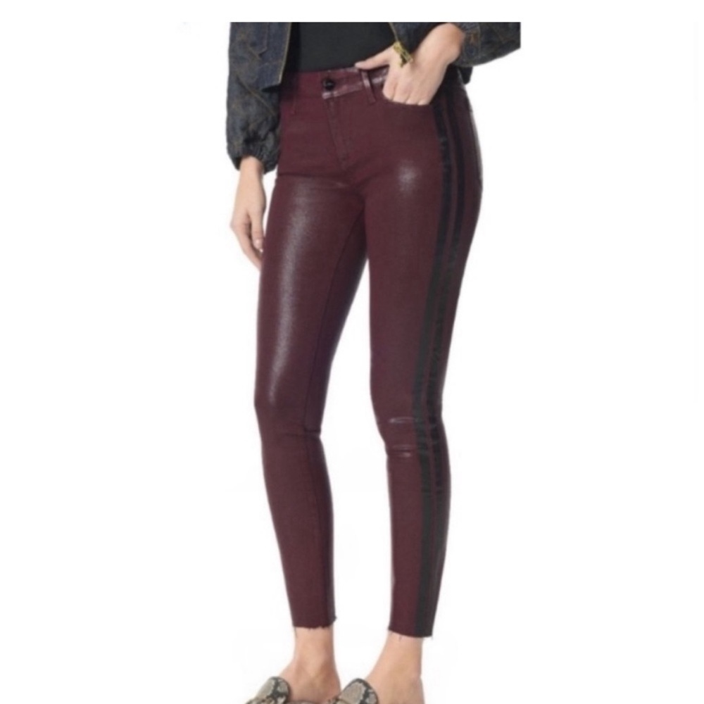 Sam Edelman The Kitten Mid Rise Skinny Ankle Coated Jeans Burgundy 4/27 Stripe